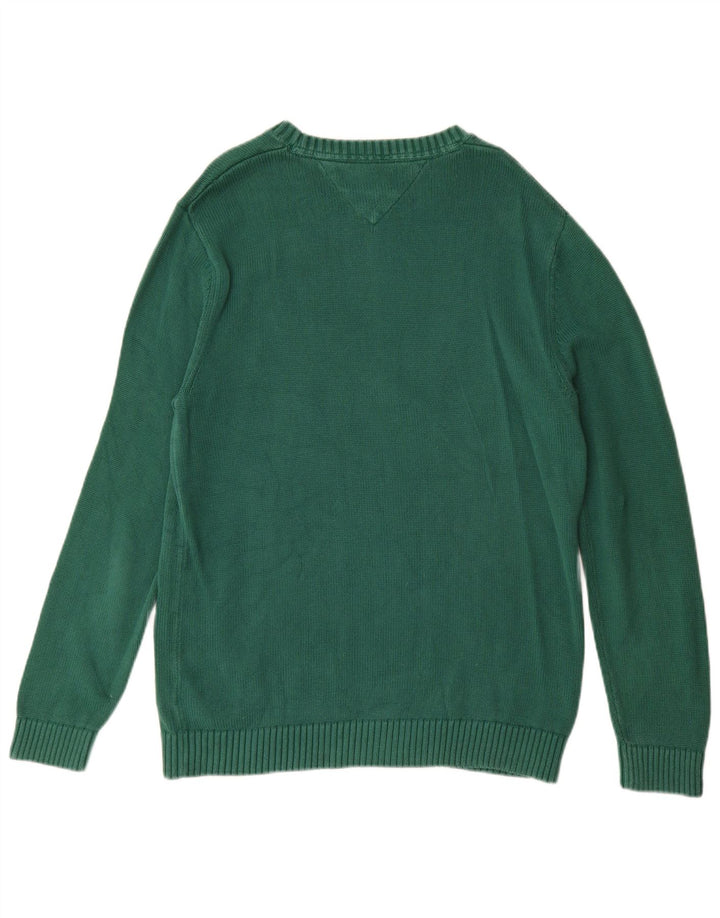 Męski sweter z wycięciem pod szyją TOMMY HILFIGER Średni zielony, bawełniany
