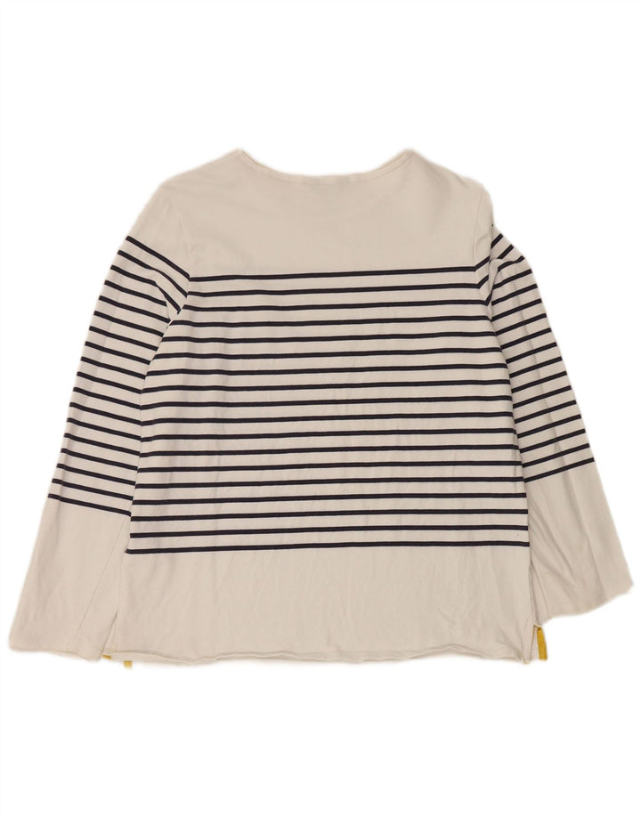 JOULES Womens Top Long Sleeve UK 14 Medium White Striped Cotton