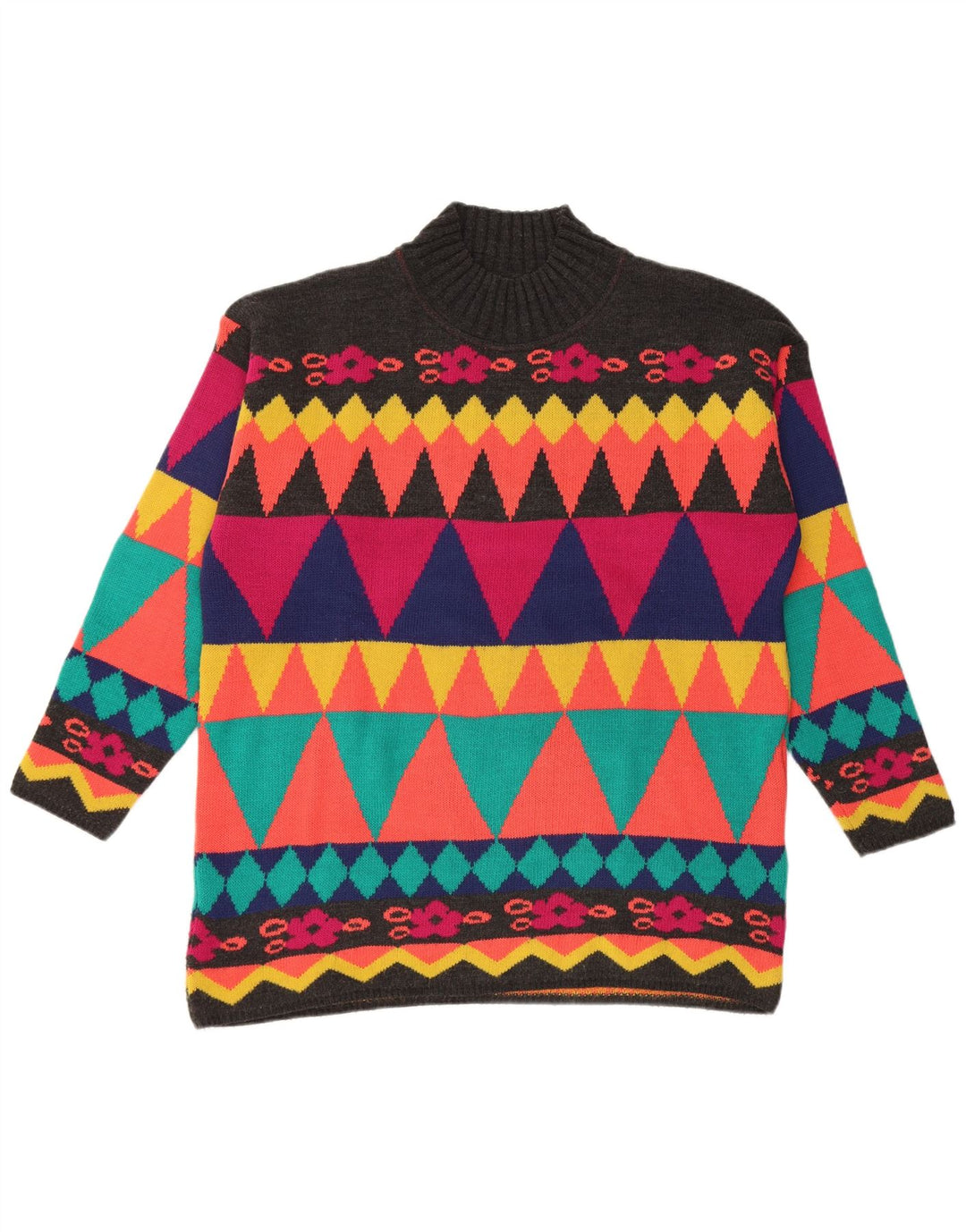 VINTAGE Womens Turtle Neck Jumper Sweater UK 18 XL Multicoloured Geometric