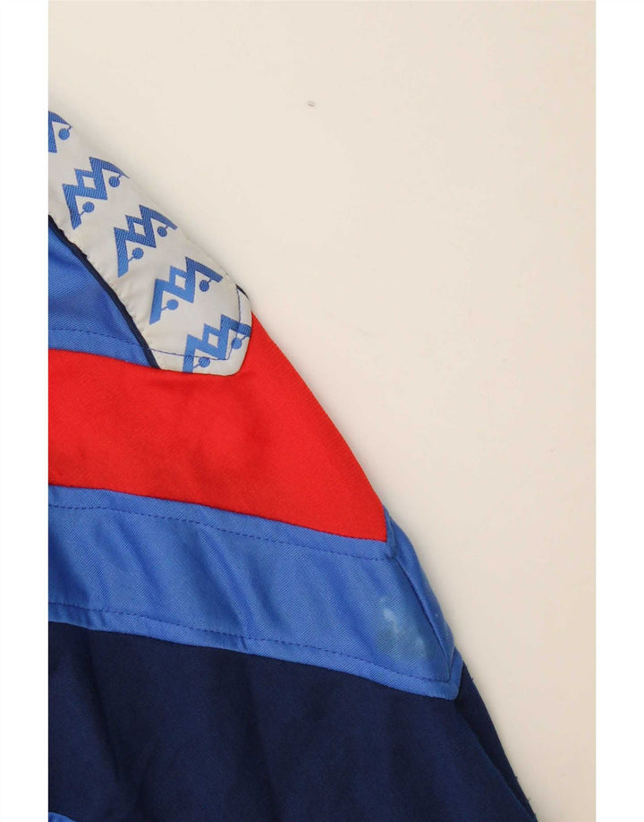 Męska kurtka dresowa w stylu vintage, średnia niebieska, poliester z blokami kolorów
