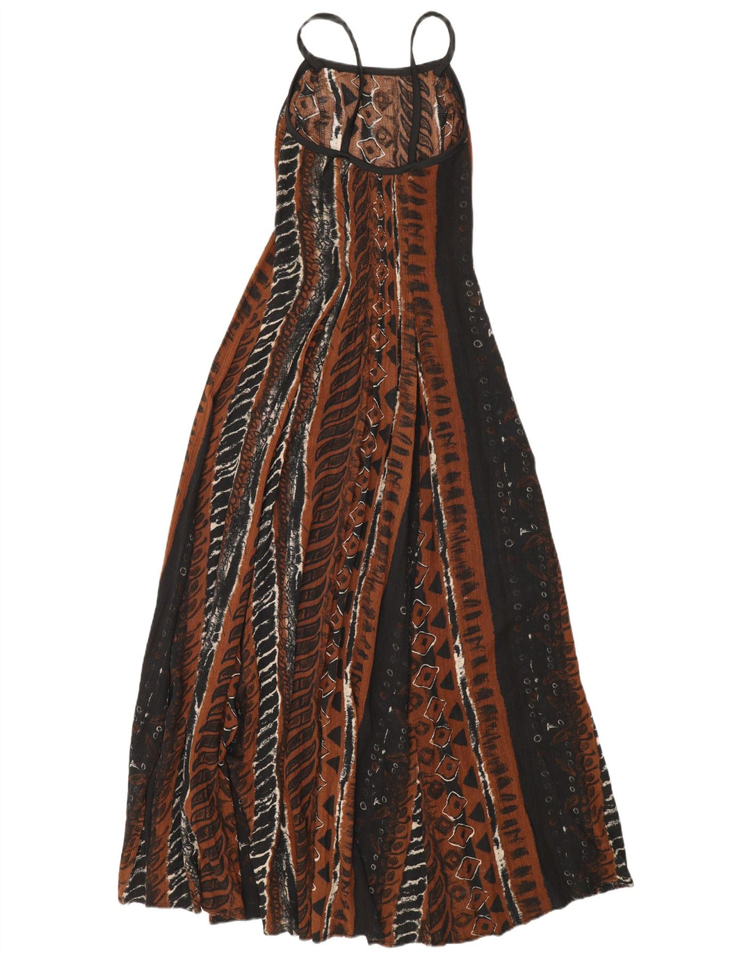 Damska sukienka maxi bez rękawów w stylu vintage UK 12 Średni brązowy geometryczny wiskoza