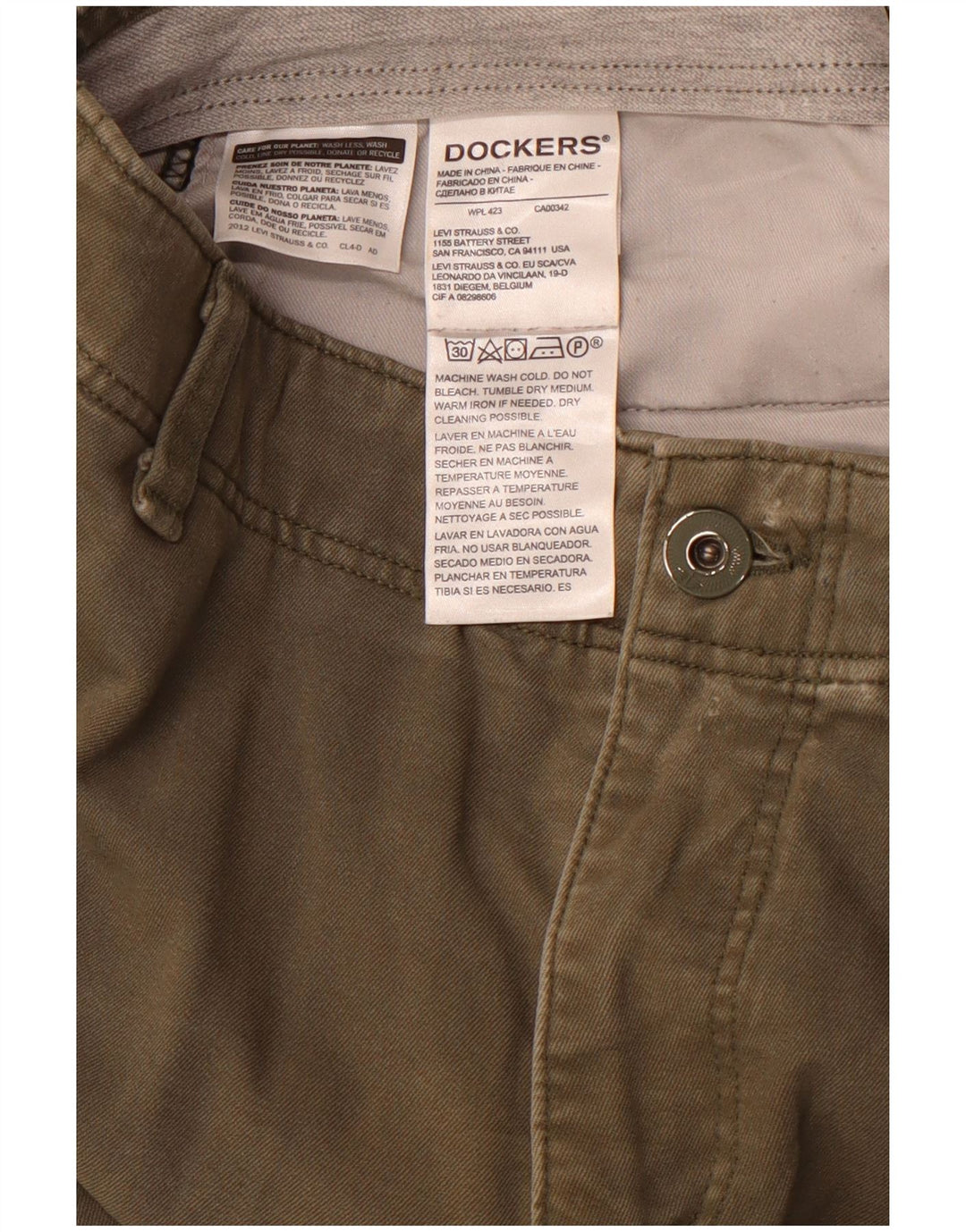 Męskie spodnie typu slim chino DOCKERS W34 L32, bawełna khaki