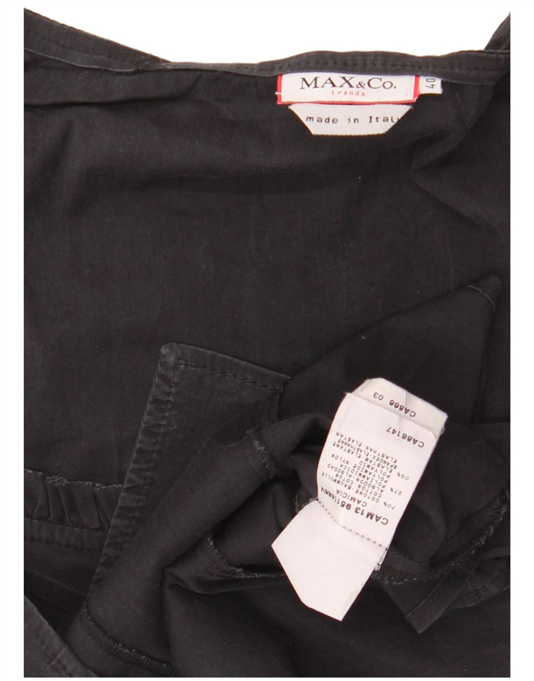 Damska bluzka koszulowa z falbaną z przodu MAX & CO. IT 40, mała, czarna, bawełniana