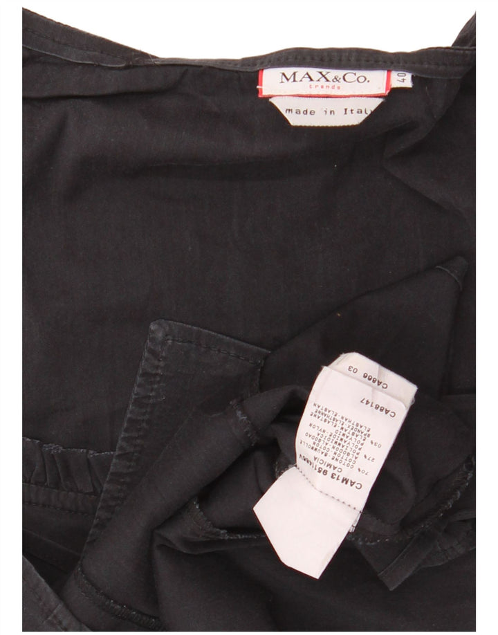 Damska bluzka koszulowa z falbaną z przodu MAX & CO. IT 40, mała, czarna, bawełniana