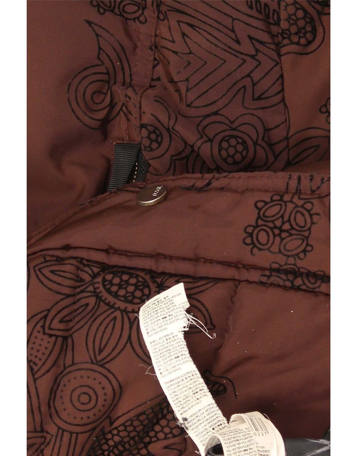 Damska kurtka Desigual z kapturem, oversize, wyściełana EU 36, mała, brązowa, w kwiaty