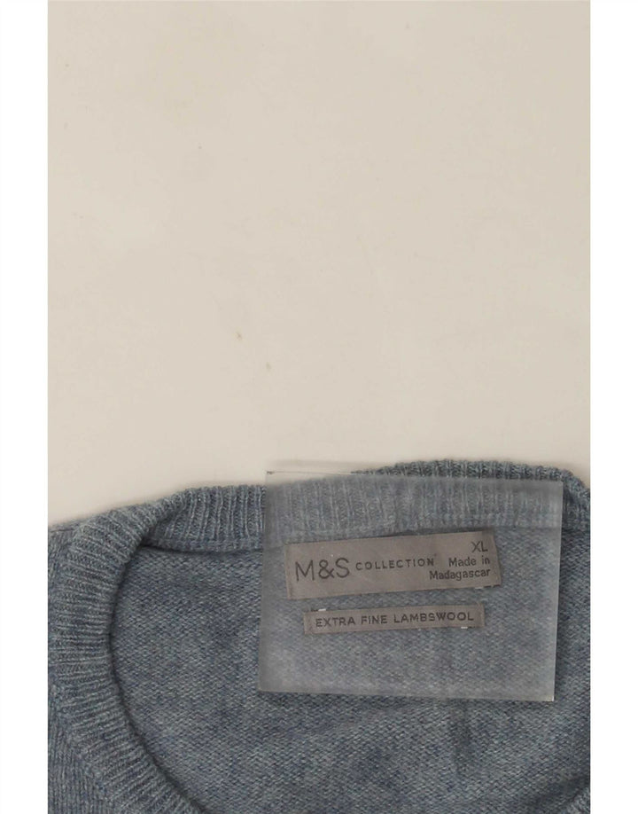 Marks & Spencer Męski sweter z okrągłym dekoltem XL, niebieska wełna