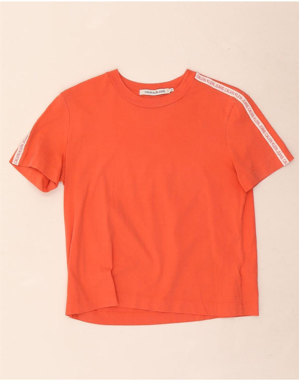 Calvin Klein Jeans Womens Graphic T-Shirt Top UK 12 Medium Orange