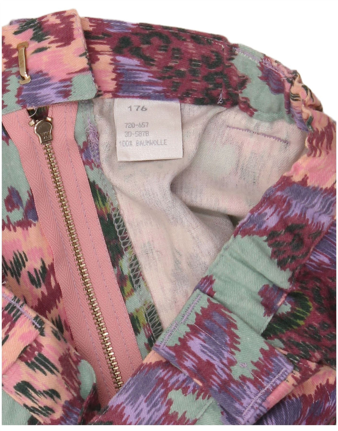 VINTAGE Damska prosta spódnica z wysokim stanem W28 Średnio zielona bawełniana w kwiaty