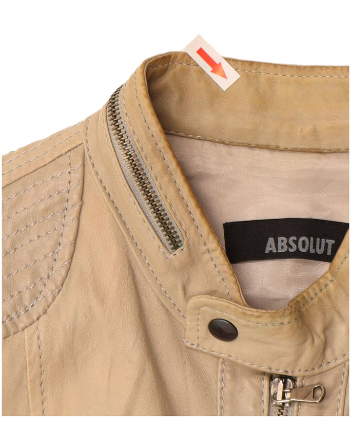 Vintage damska kurtka skórzana UK 16 duża beżowa skóra