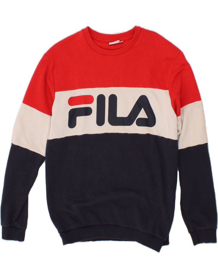 Męski sweter z grafiką FILA, średni, wielokolorowy blok kolorów