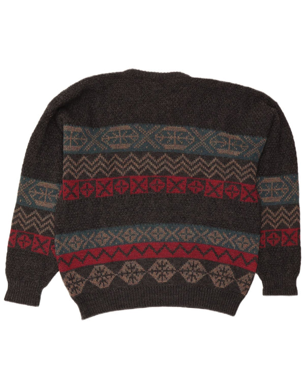 Vintage męski sweter z okrągłym dekoltem XL, szary, wełniany Fair Isle