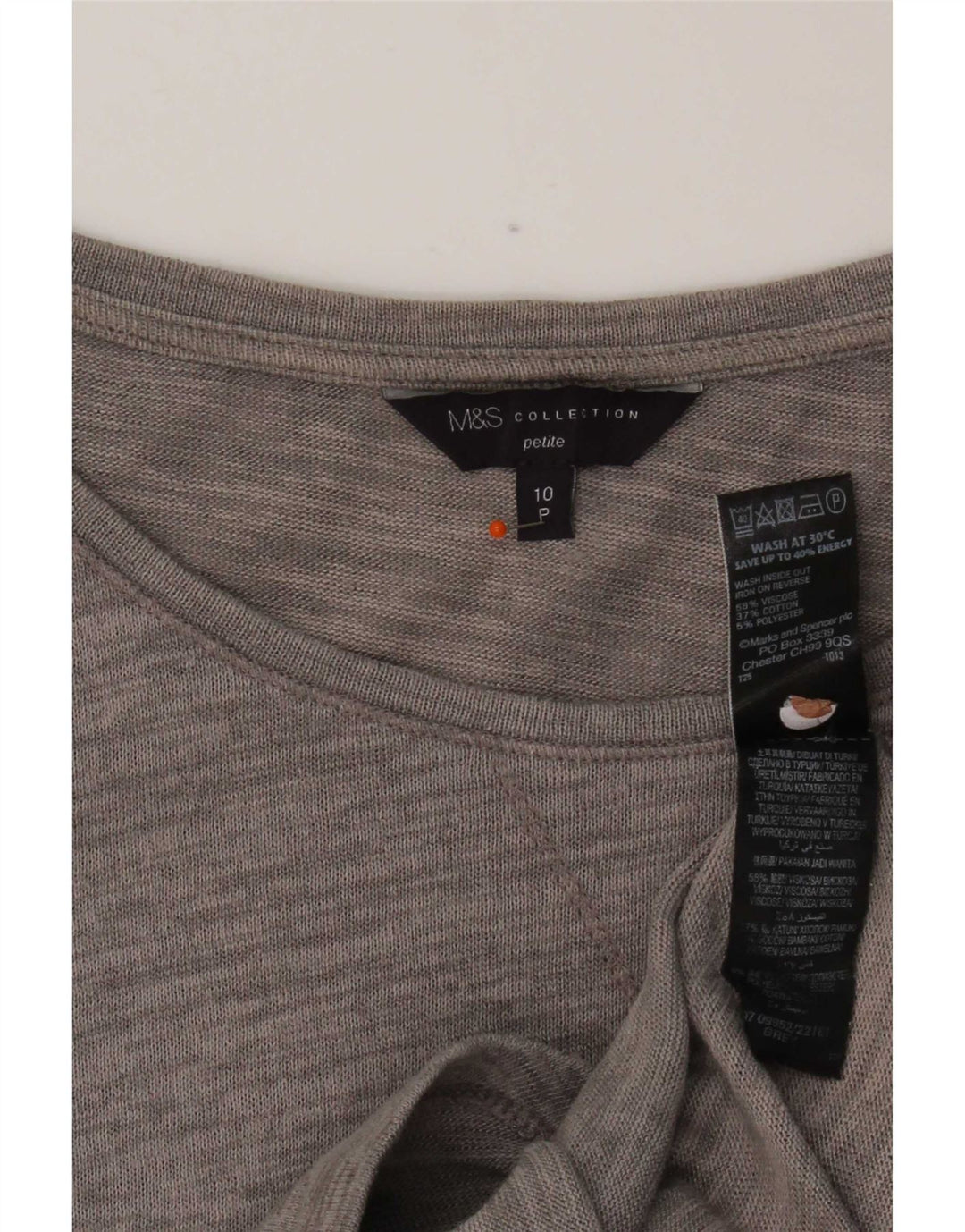 Marks & Spencer Damski top z rękawem 3/4 UK 10 Small, szara, nakrapiana wiskoza