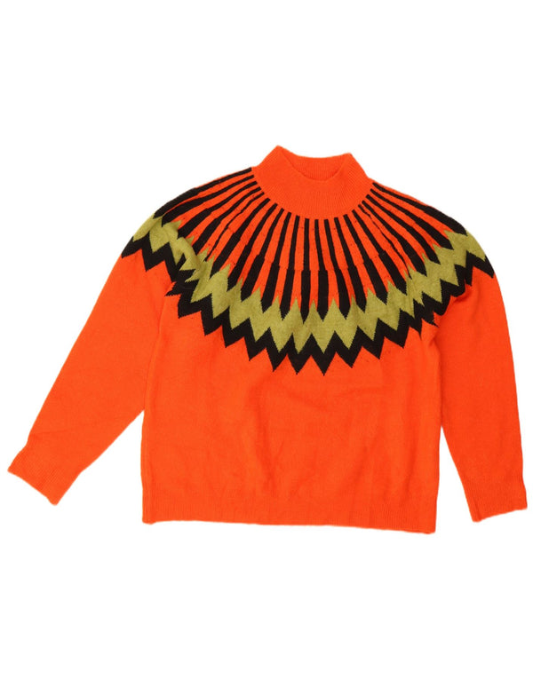 Sweter damski w stylu vintage z golfem UK 16, duży, czerwony Fair Isle, akryl