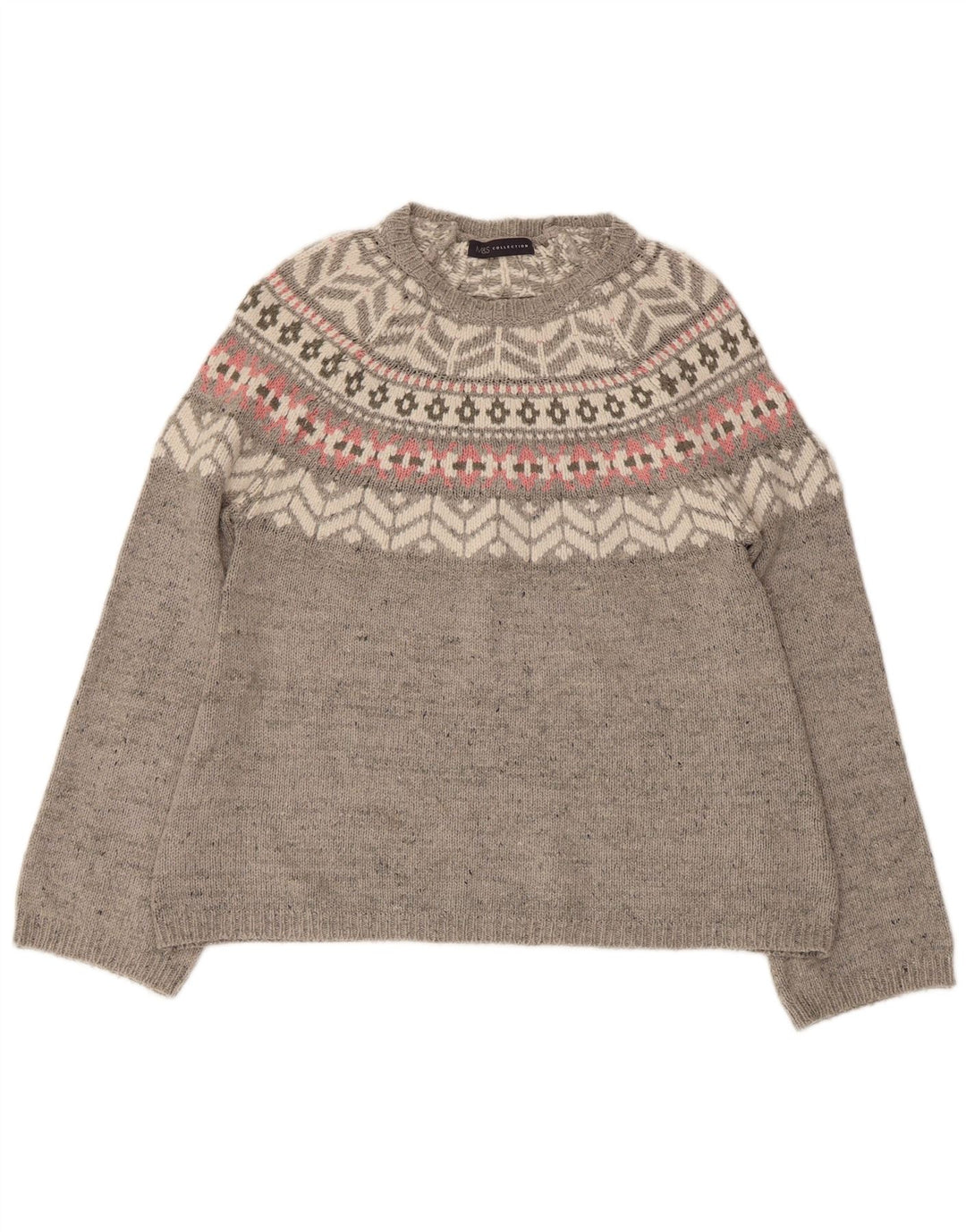 Marks & Spencer Damski sweter z dekoltem w łódkę UK 12 Średni szary Fair Isle