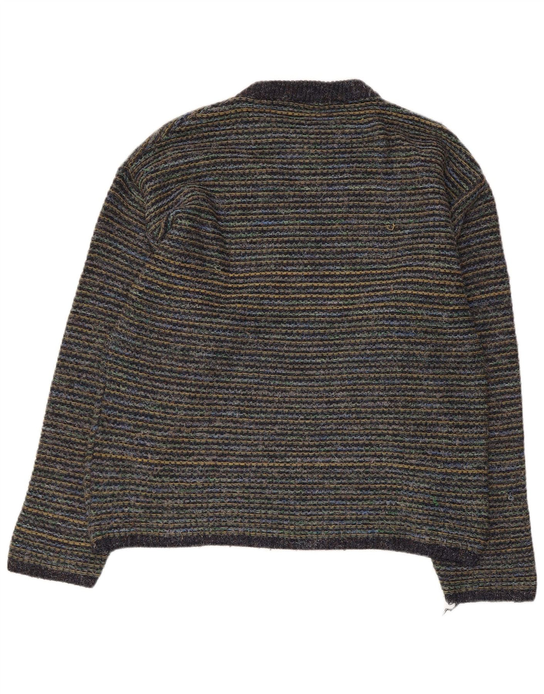 Vintage męski sweter z wycięciem pod szyją, duży, wielobarwny, wełniany prążki