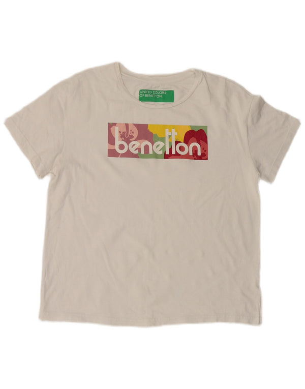 Damska koszulka z grafiką Benetton Top UK 14 Średnia biała bawełna