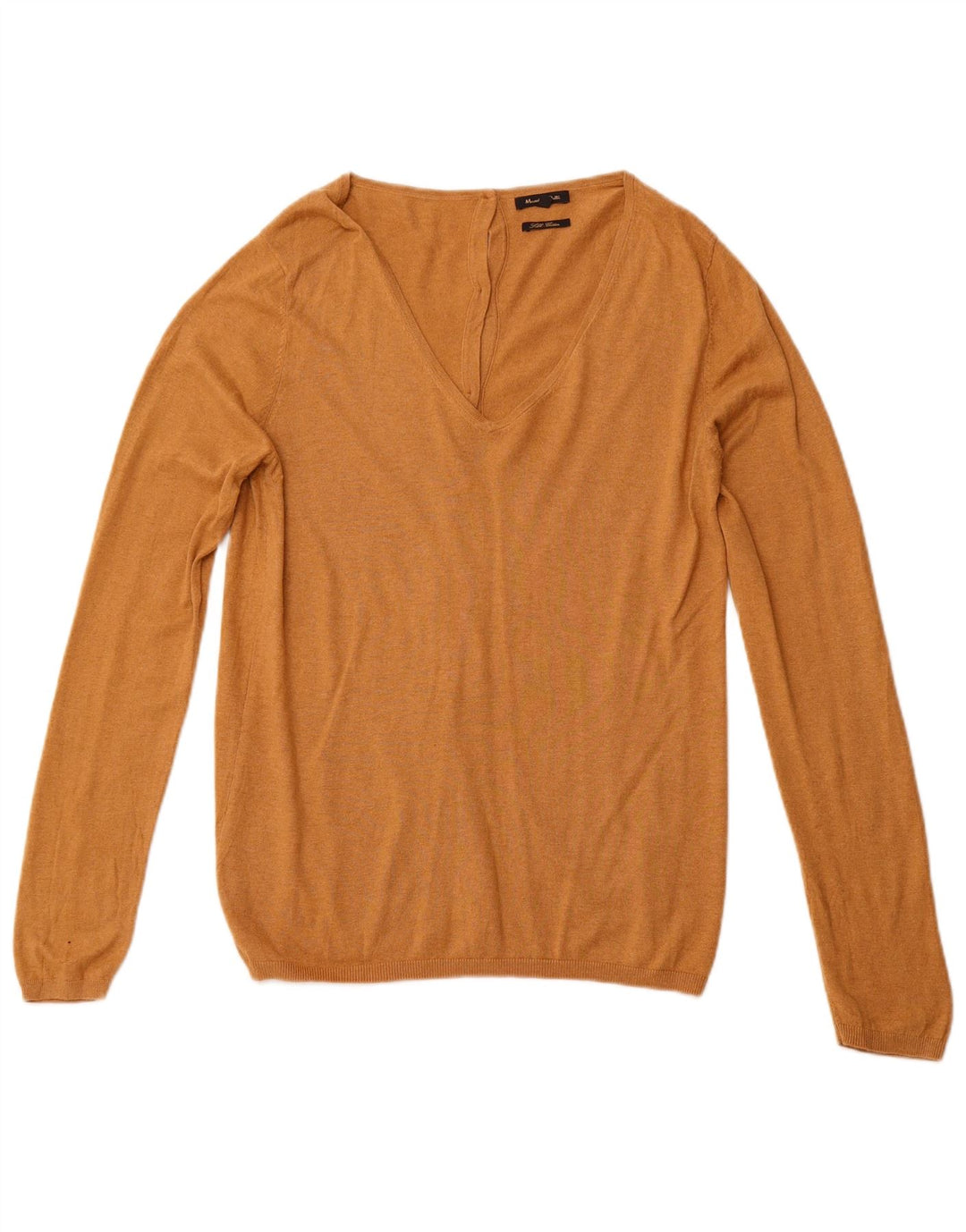MASSIMO DUTTI Damski sweter z dekoltem w kształcie litery V, UK 14, duży, brązowy, bawełniany