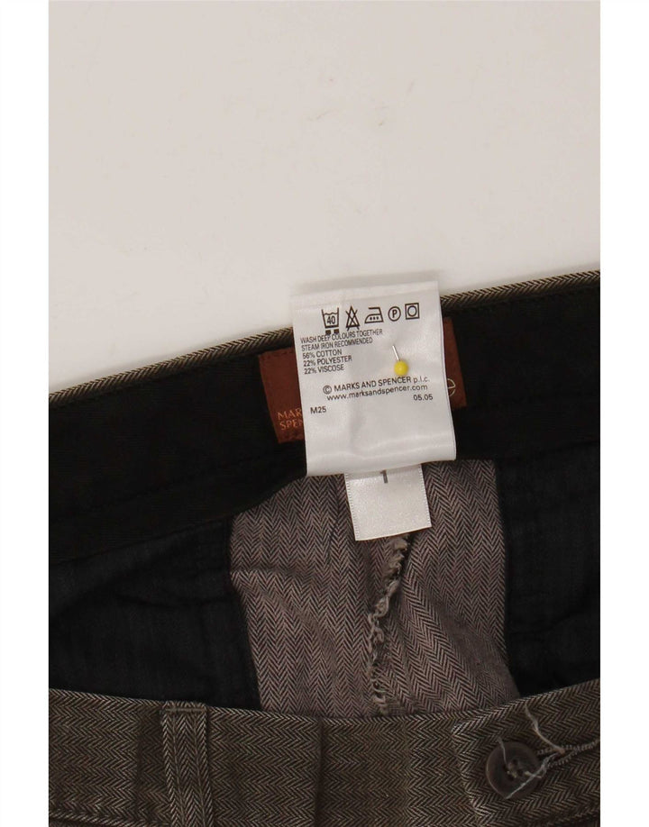 Marks & Spencer Męskie proste spodnie codzienne W34 L31 Brązowe w jodełkę