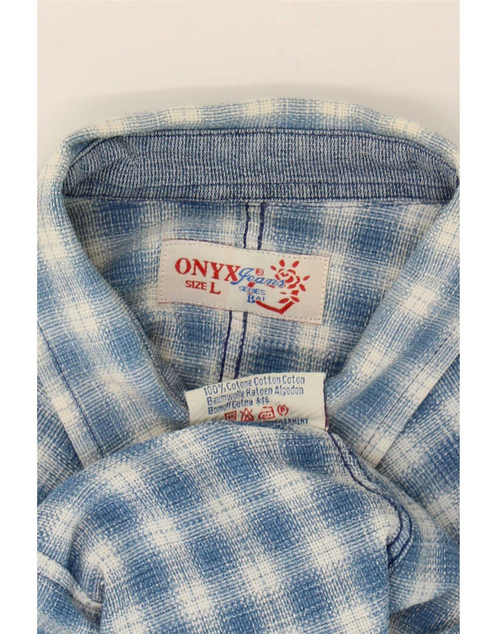 Damska koszula flanelowa Onyx UK 14, duża, niebieska bawełniana krata