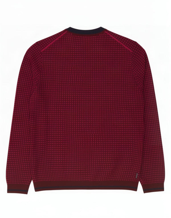 Męski sweter Ted Baker z okrągłym dekoltem, rozmiar 4, duży, bordowy, wełniany w cętki