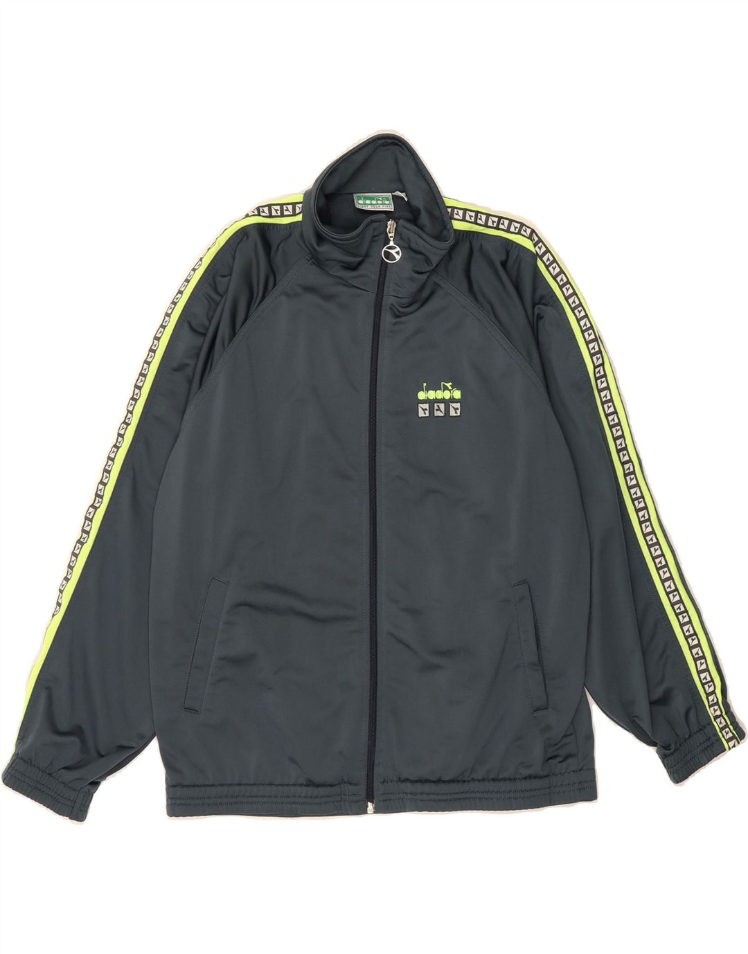 DIADORA Mens Graphic Tracksuit Top Jacket UK 36 Small Grey Polyester Vintage Diadora and Second-Hand Diadora from Messina Hembry 