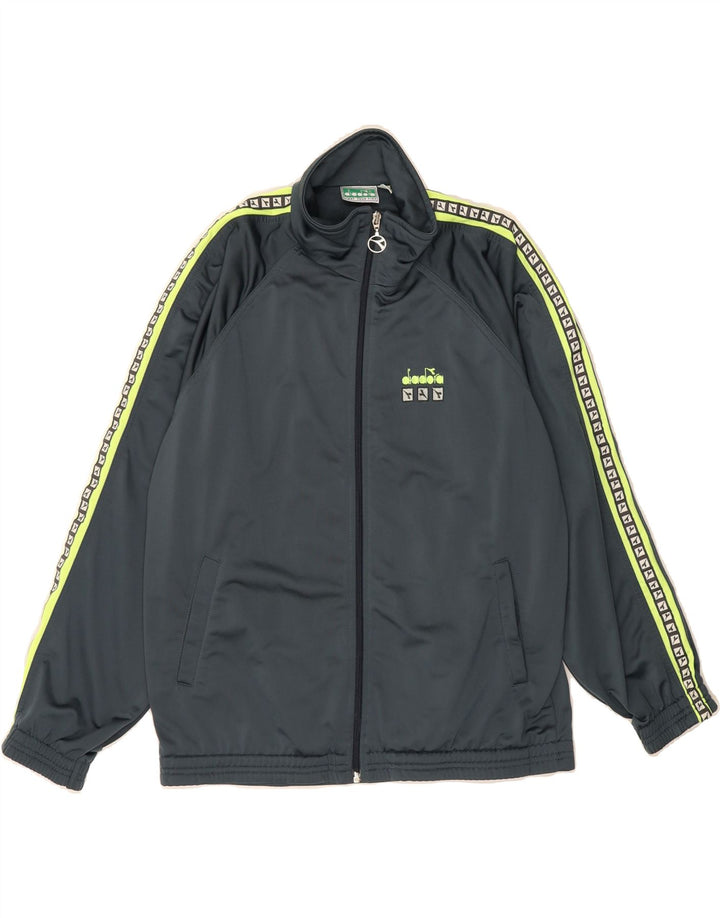 DIADORA Mens Graphic Tracksuit Top Jacket UK 36 Small Grey Polyester Vintage Diadora and Second-Hand Diadora from Messina Hembry 