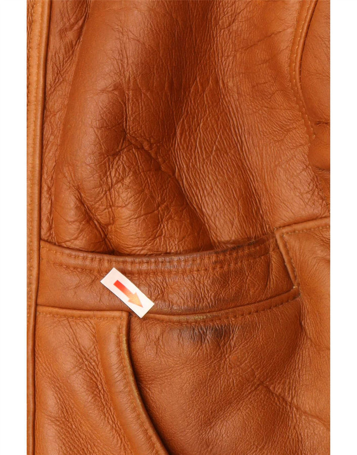 Męska kurtka shearling w stylu vintage zapinana na 3 guziki IT 48 Średni brąz Kolorblok