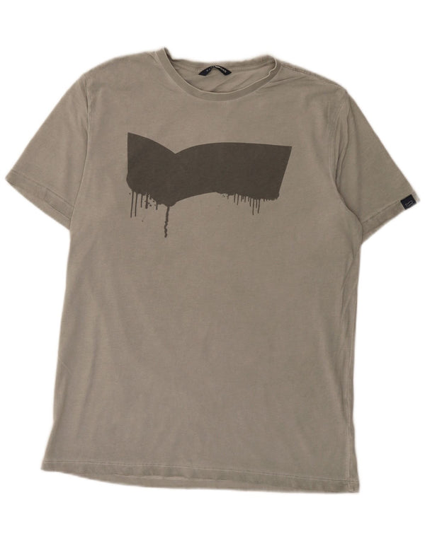 Męski T-shirt z grafiką Gas, duży, szary, bawełniany