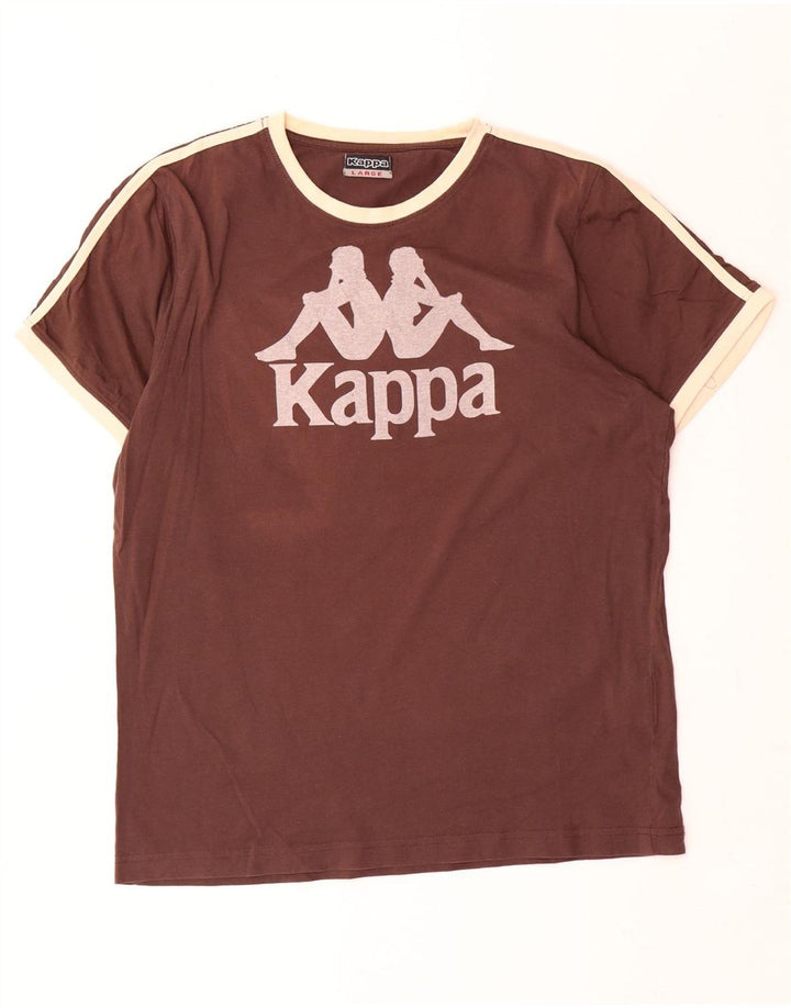 Męski T-shirt z grafiką Kappa, duży, brązowy, bawełniany