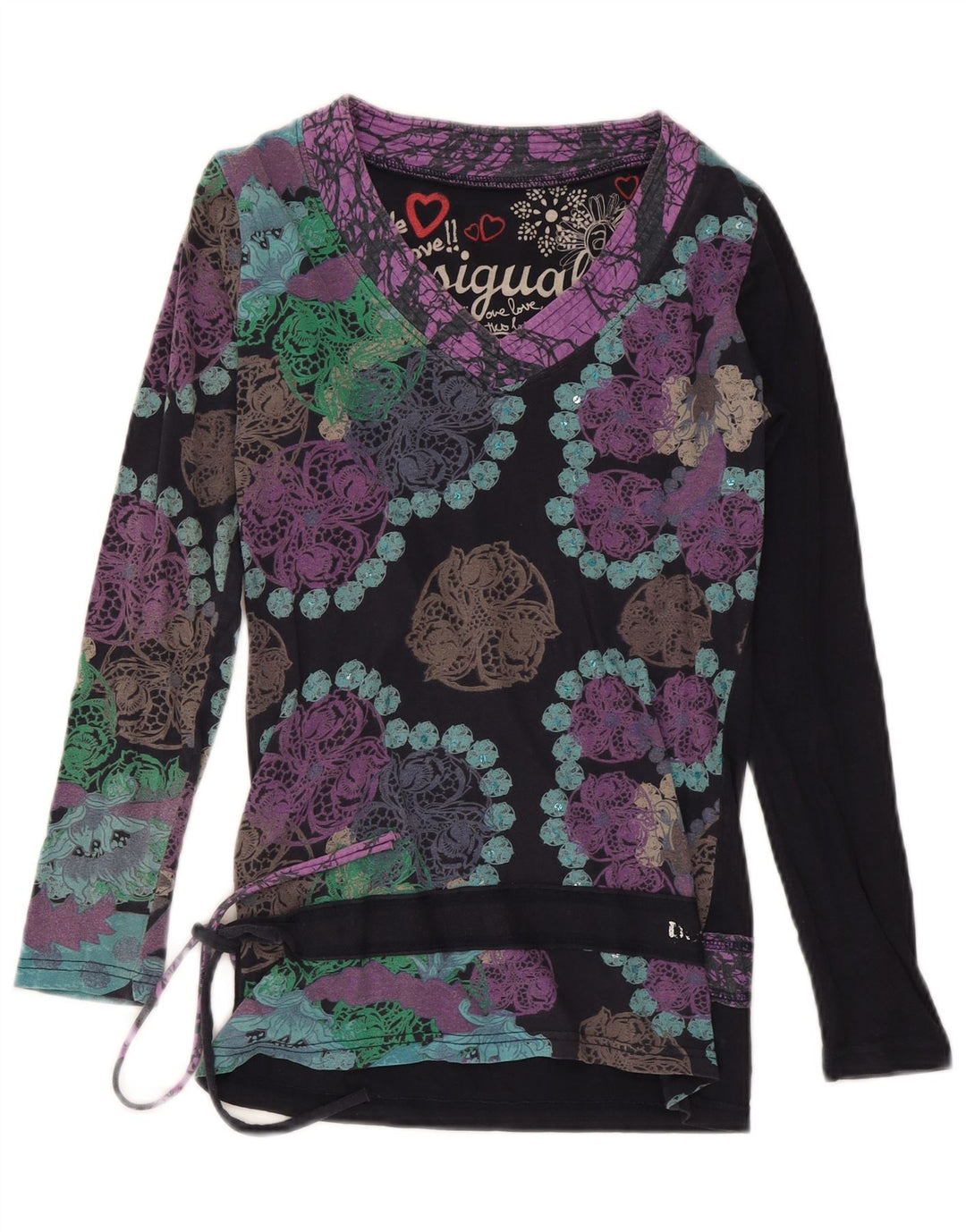 Damska bluzka z długim rękawem Desigual Top UK 12 Medium, wielokolorowe kwiaty
