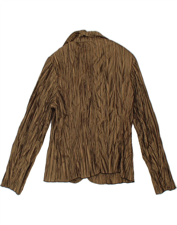 VINTAGE Womens 4 Button Blazer Jacket UK 12 Medium  Khaki Striped Nylon Vintage Vintage and Second-Hand Vintage from Messina Hembry 