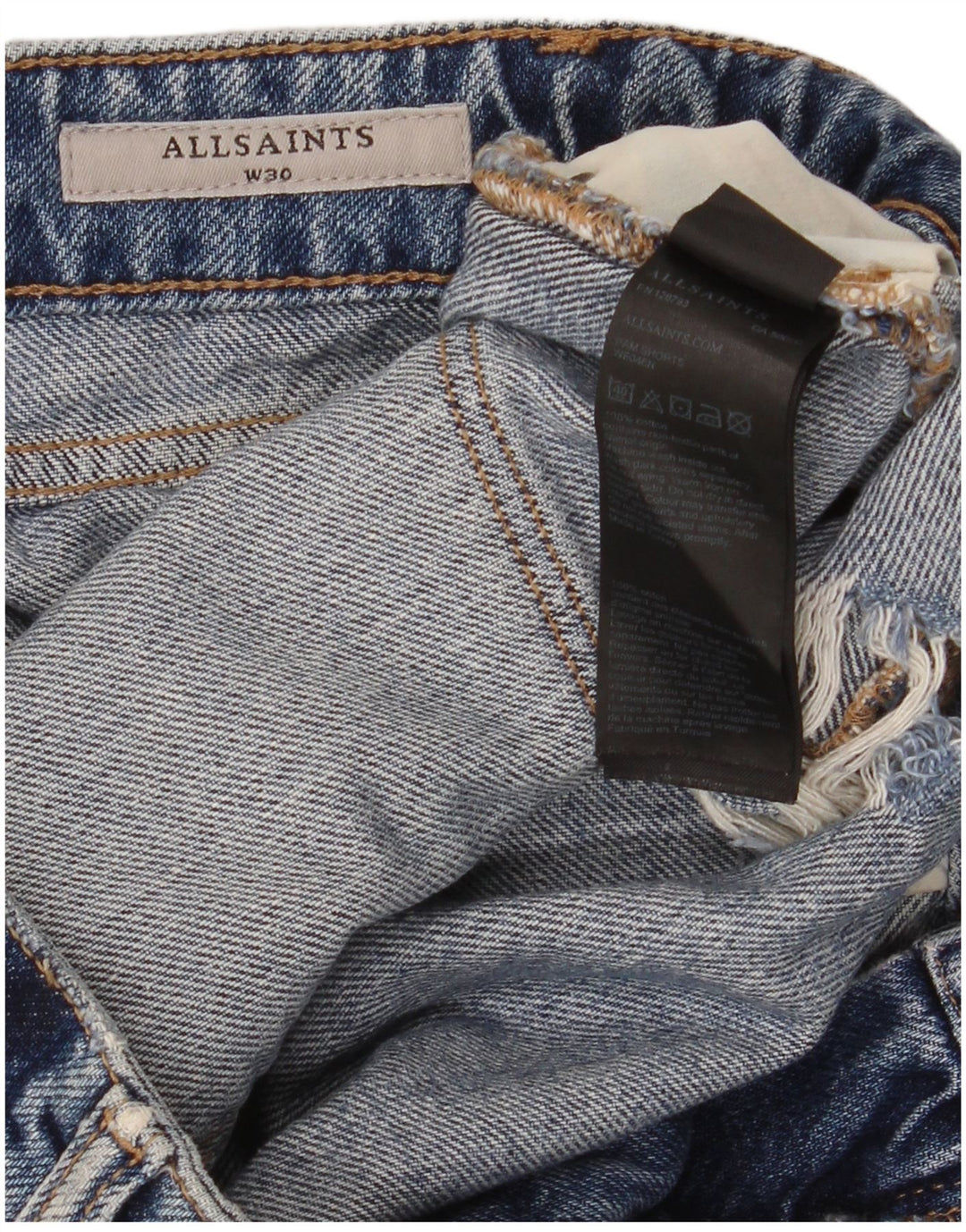 Damskie spodenki jeansowe All Saints w trudnej sytuacji W30 Średnioniebieskie bawełniane