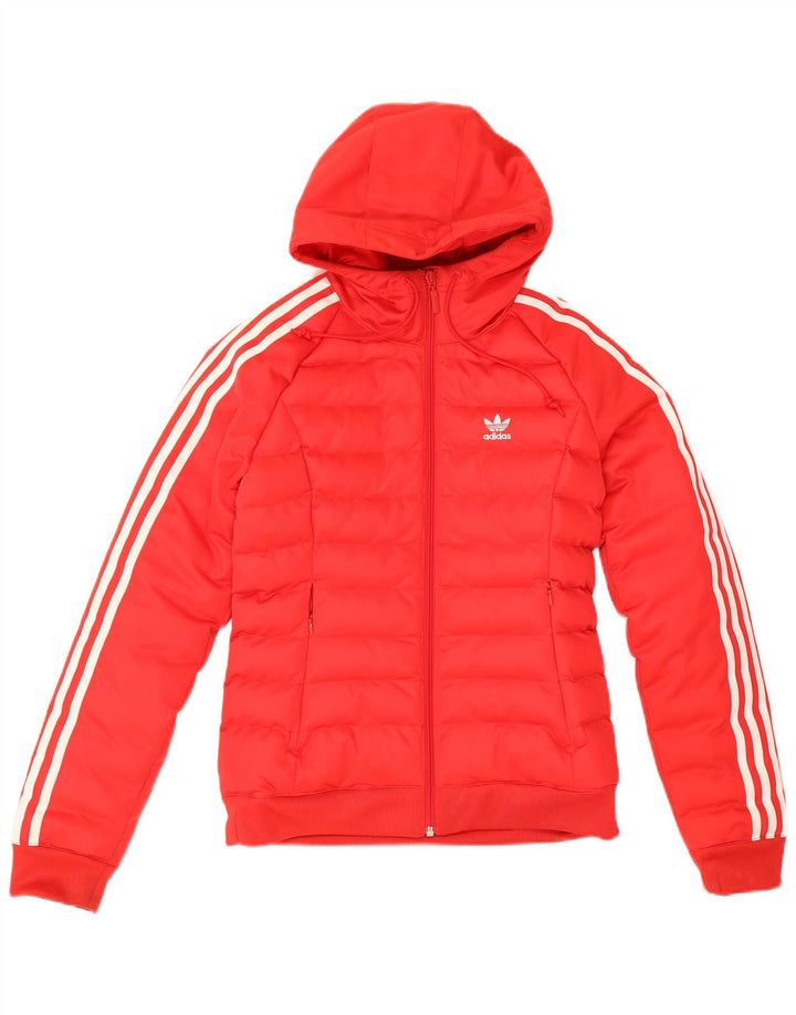 Damska wyściełana kurtka z kapturem Adidas UK 6 XS Czerwony poliester