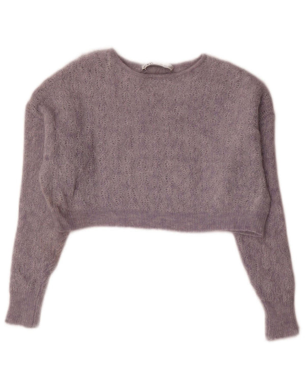 Damski sweter Zara Crop Oversize z dekoltem w łódkę UK 10 Small Purple Wełna