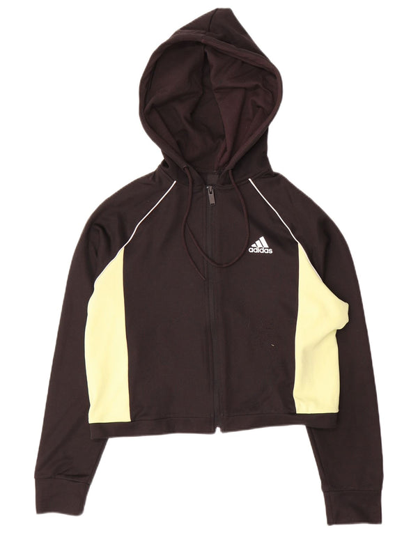 Damska bluza z kapturem Adidas, zapinana na zamek, UK 10, mała, czarna, z blokami kolorów
