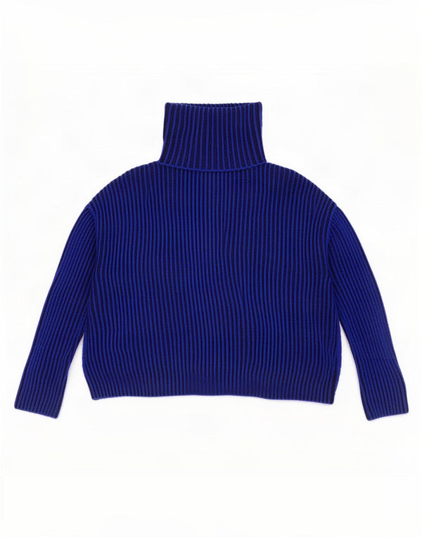 Męski sweter oversize Zara z wywijanym dekoltem UK 14, średni niebieski w prążki