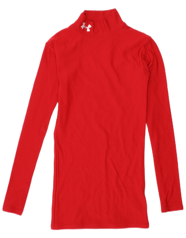 UNDER ARMOUR Girls Cold Gear Top Long Sleeve 7-8 Years Small Red Nylon