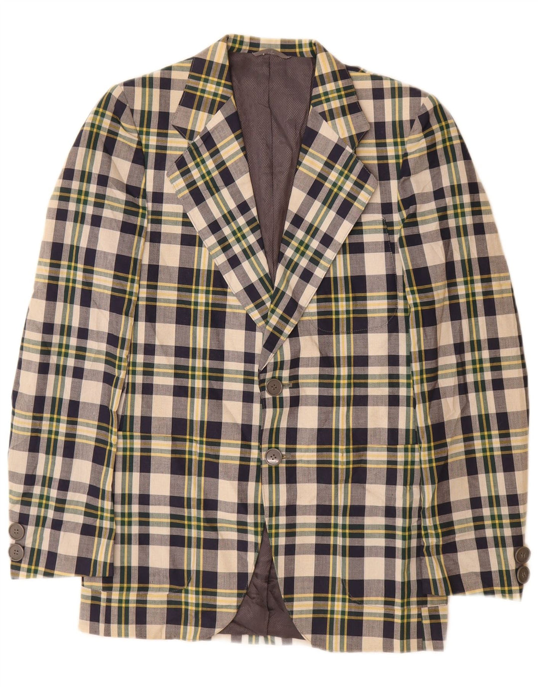 Vintage męska marynarka zapinana na 2 guziki, mała granatowa kratka