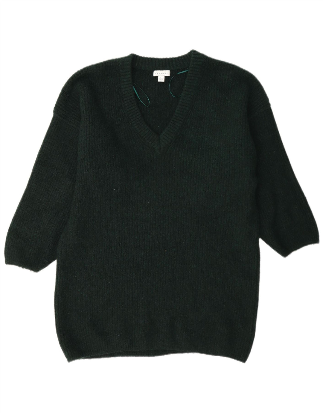 Damski sweter Topshop z długim dekoltem w kształcie litery V, UK 14, średni zielony poliester