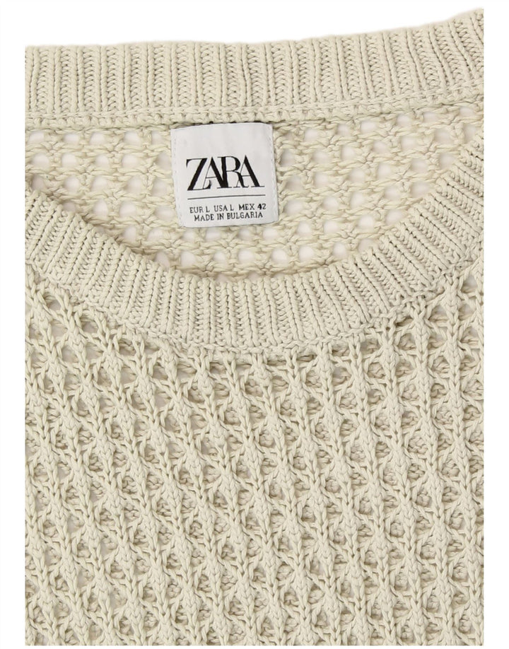 Męski sweter Zara z okrągłym dekoltem, duży, beżowy