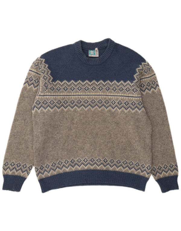 Męski sweter z okrągłym dekoltem Norsewear UK 42, duży, szary, wełna Fair Isle