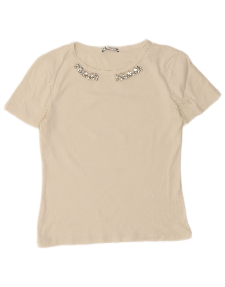 T-shirt damski Zara Top UK 12 Średni biały