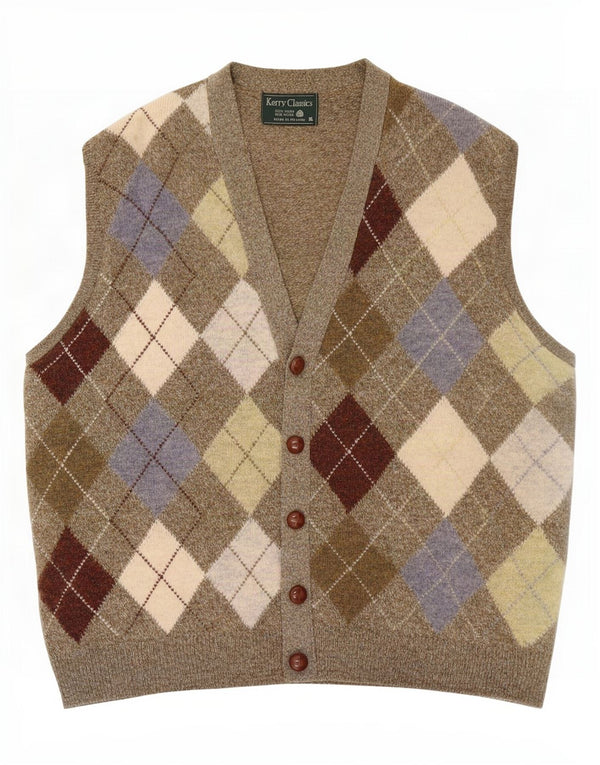 Męski sweter rozpinany bez rękawów Kerry Classics XL Khaki Argyle/Diament