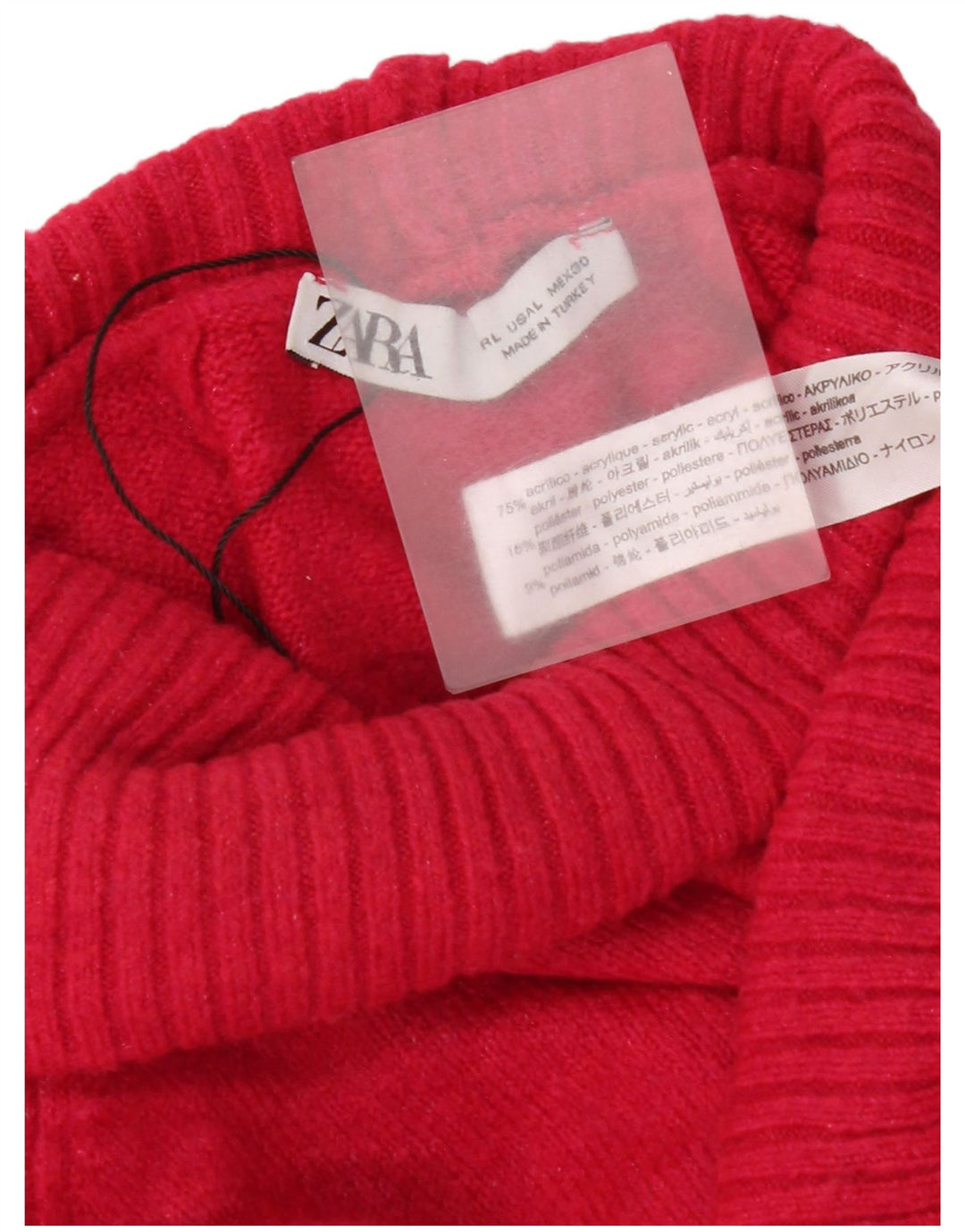 Sweter damski Zara z wywijanym dekoltem UK 16, duży, czerwony akryl