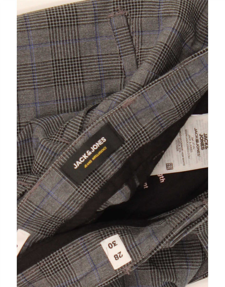 Męskie spodnie garniturowe Jack & Jones Marco W28 L30 w szarą kratkę, poliester