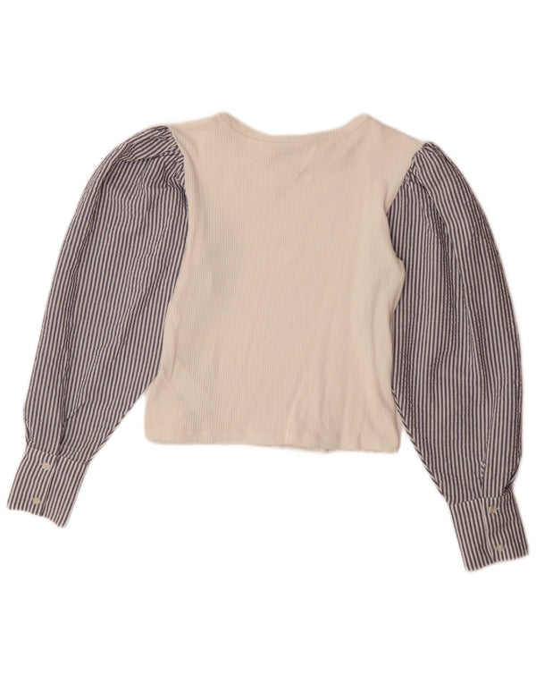 Damska krótka bluzka ZARA z długim rękawem UK 12 w średnie białe prążki