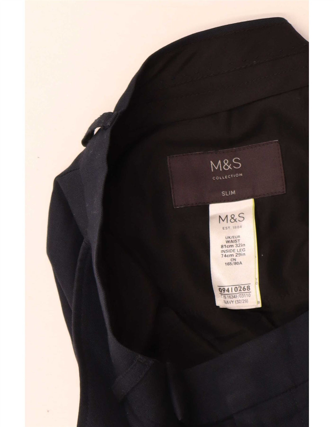 Męskie spodnie garniturowe Marks & Spencer W32 L29 Granatowy poliester