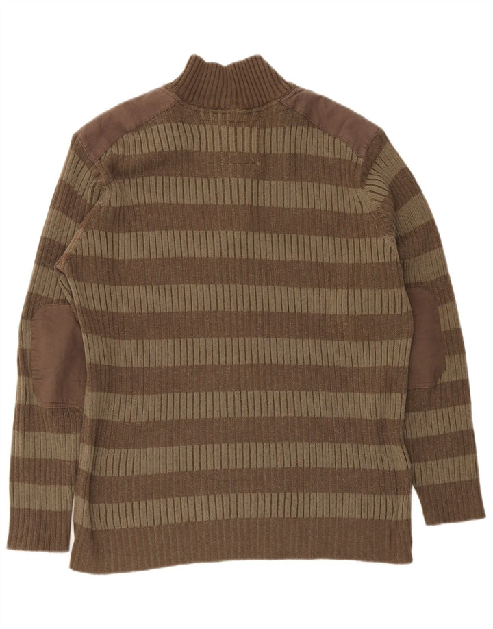 Vintage męski sweter zapinany na guziki XL w brązowe paski