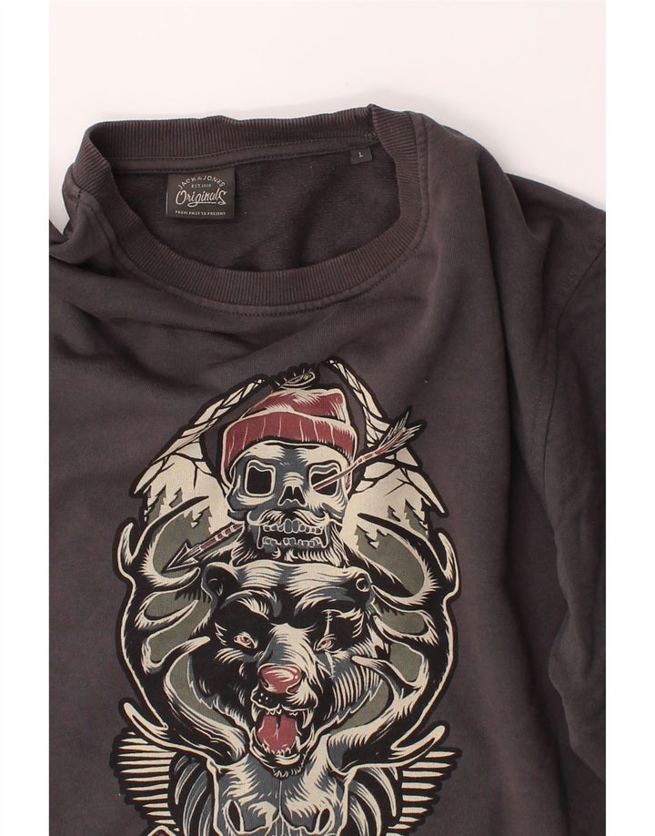 JACK & JONES Mens Graphic Sweatshirt Jumper Large Grey Vintage Jack & Jones and Second-Hand Jack & Jones from Messina Hembry 