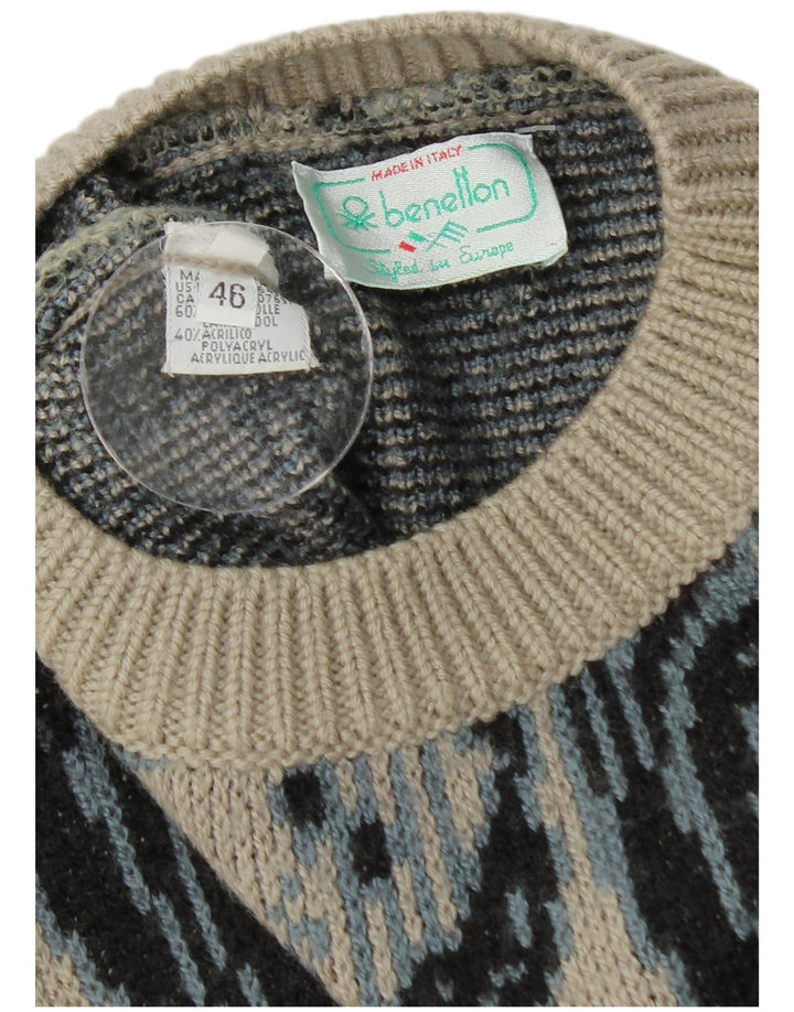 Męski sweter BENETTON z okrągłym dekoltem IT 46, duży, szary w kwiaty